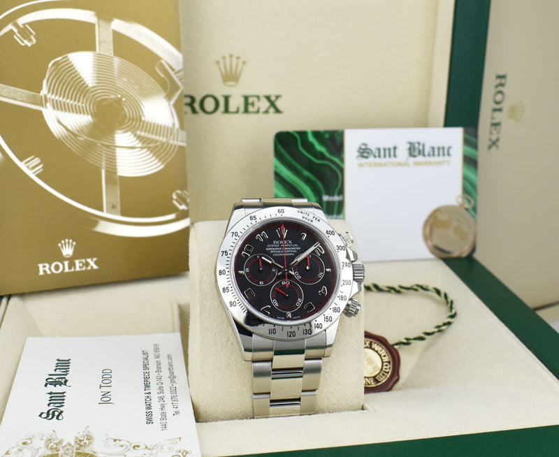 ROLEX 40mm Stainless Steel Daytona Black Race Dial Fat Buckle Model 116520