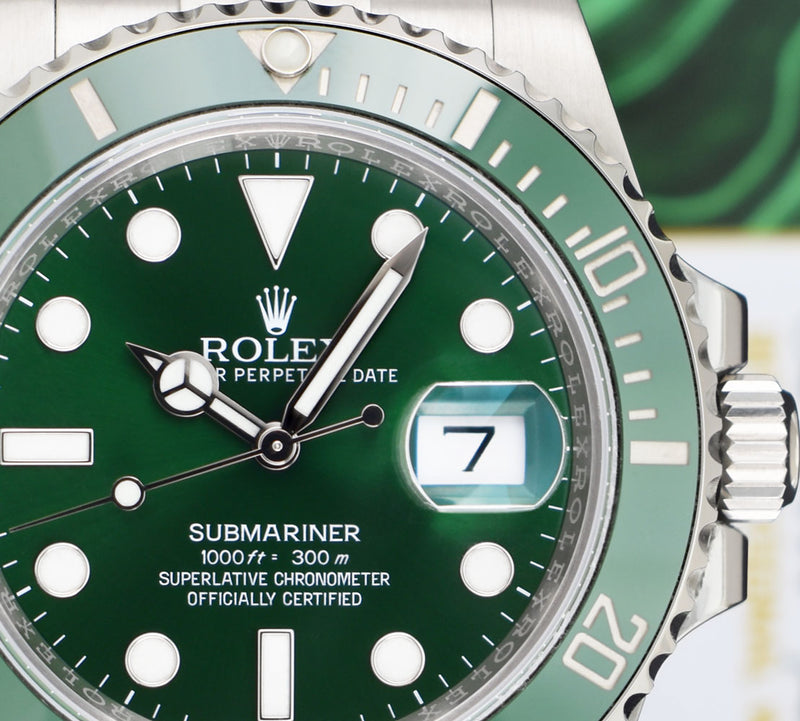 ROLEX 40mm Stainless Steel Submariner Green Dial Hulk Model 116610LV*