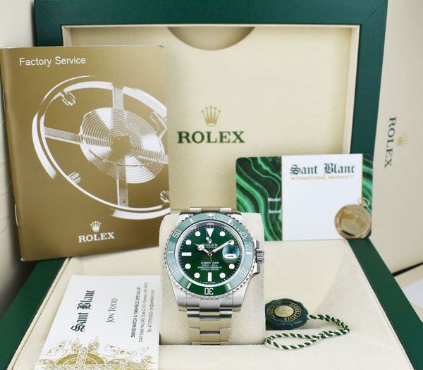 ROLEX 40mm Stainless Steel Submariner Green Dial Hulk Model 116610LV*