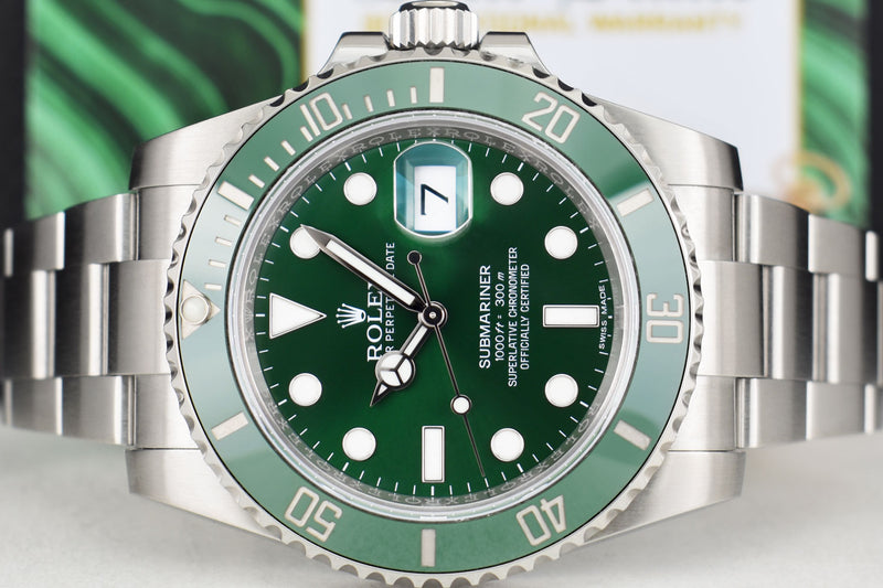 ROLEX 40mm Stainless Steel Submariner Green Dial Hulk Model 116610LV*