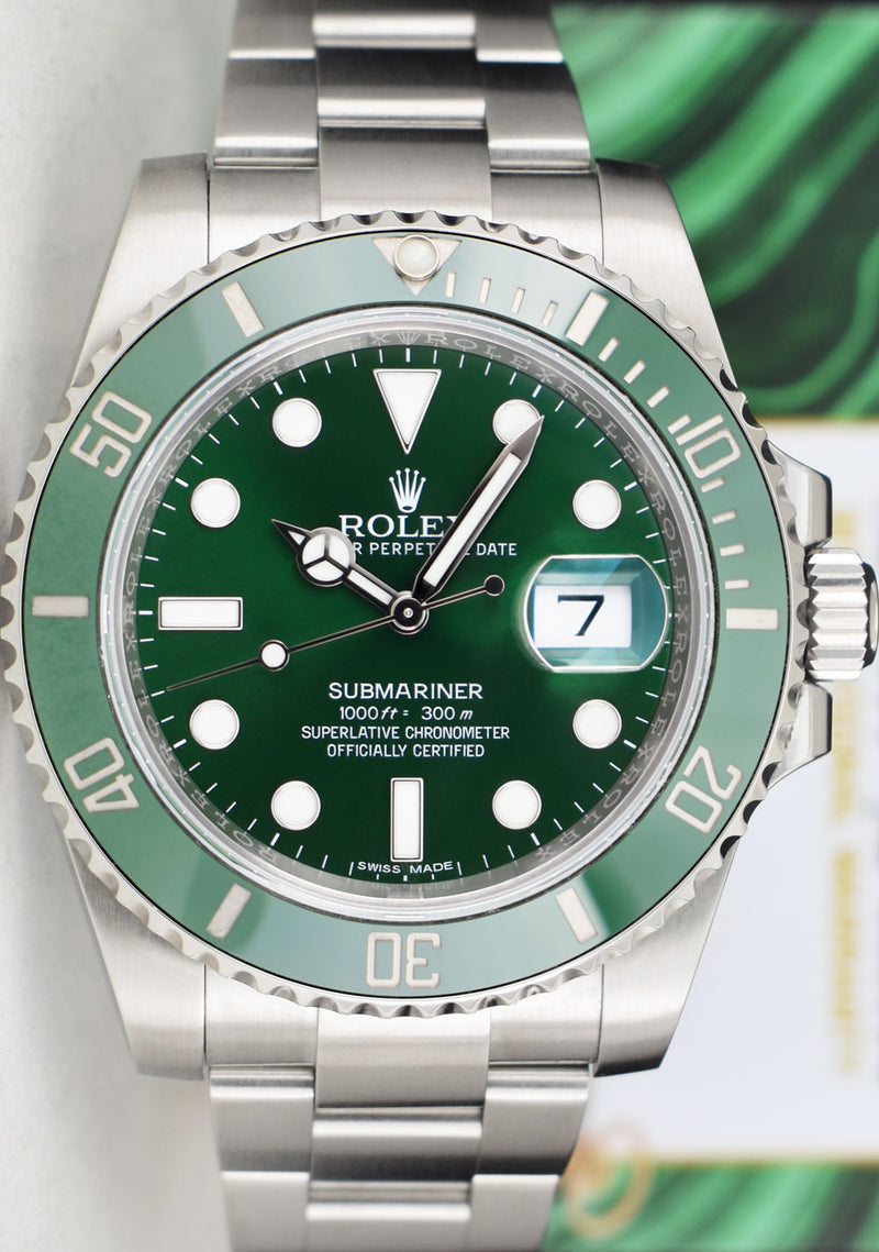 ROLEX 40mm Stainless Steel Submariner Green Dial Hulk Model 116610LV*