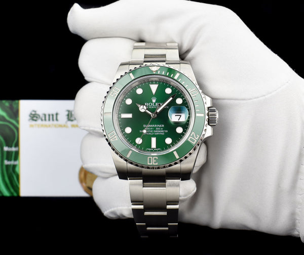 ROLEX 40mm Stainless Steel Submariner Green Dial Hulk Model 116610LV*