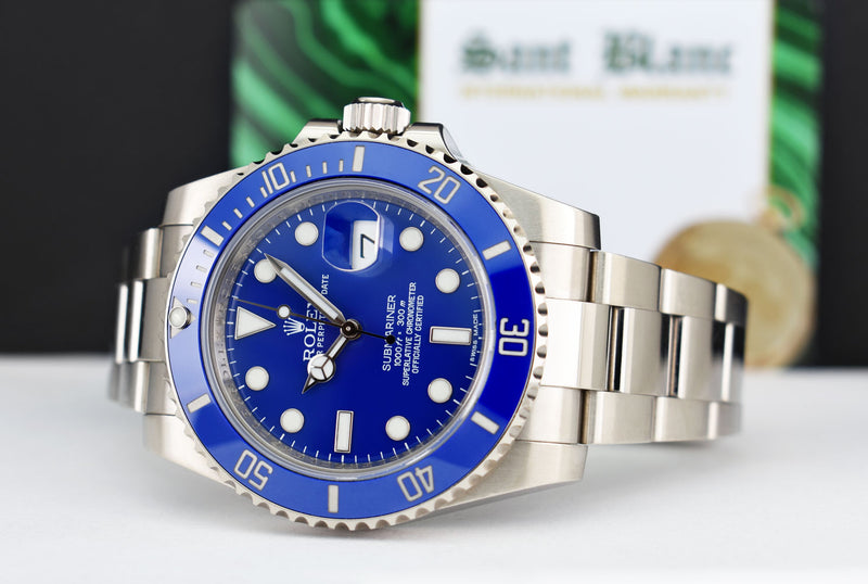 ROLEX 40mm 18kt White Gold Submariner Blue Dial Smurf Model 116619LB