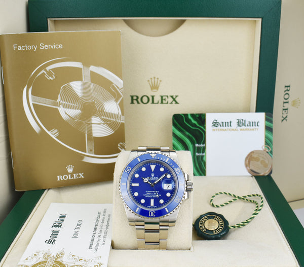 ROLEX 40mm 18kt White Gold Submariner Blue Dial Smurf Model 116619LB