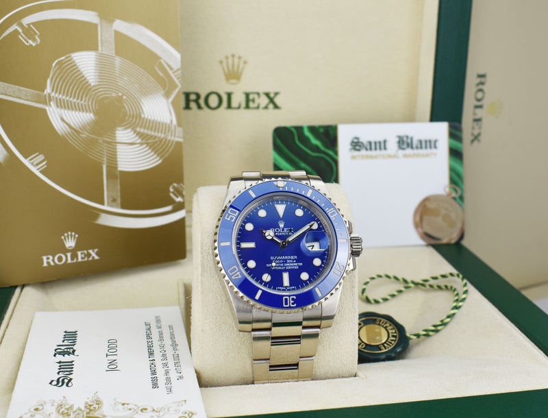 ROLEX 40mm 18kt White Gold Submariner Blue Dial Smurf Model 116619LB