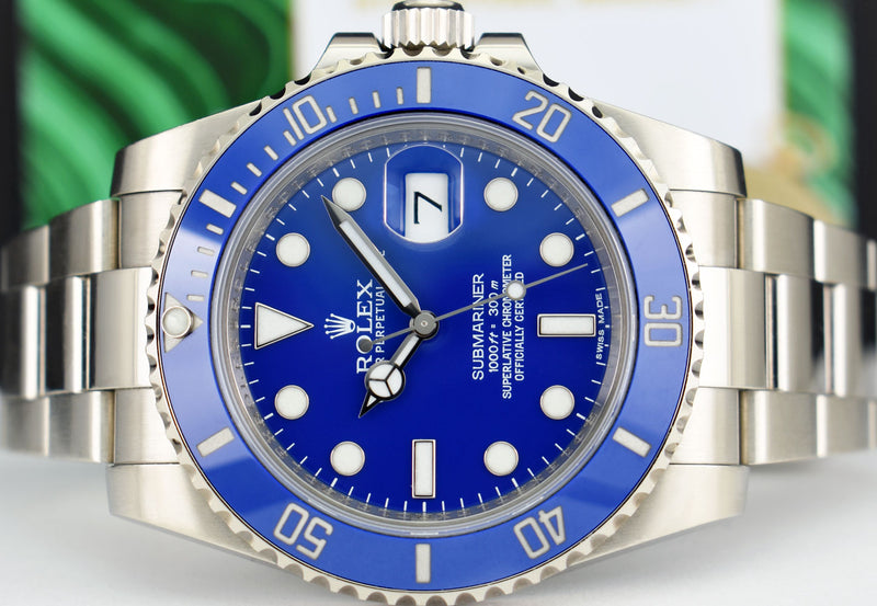 ROLEX 40mm 18kt White Gold Submariner Blue Dial Smurf Model 116619LB