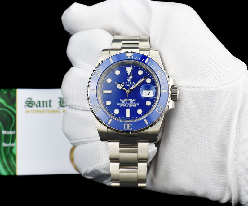 ROLEX 40mm 18kt White Gold Submariner Blue Dial Smurf Model 116619LB