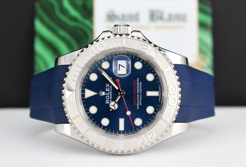 ROLEX 40mm Platinum & Stainless Steel YachtMaster Blue Dial Rubber B Strap Model 116622