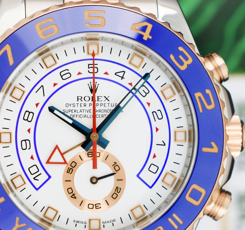 ROLEX 18kt Rose Gold & Stainless YachtMaster II Blue Hands Model 116681