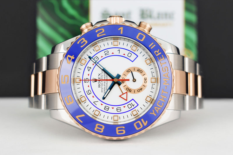 ROLEX 18kt Rose Gold & Stainless YachtMaster II Blue Hands Model 116681