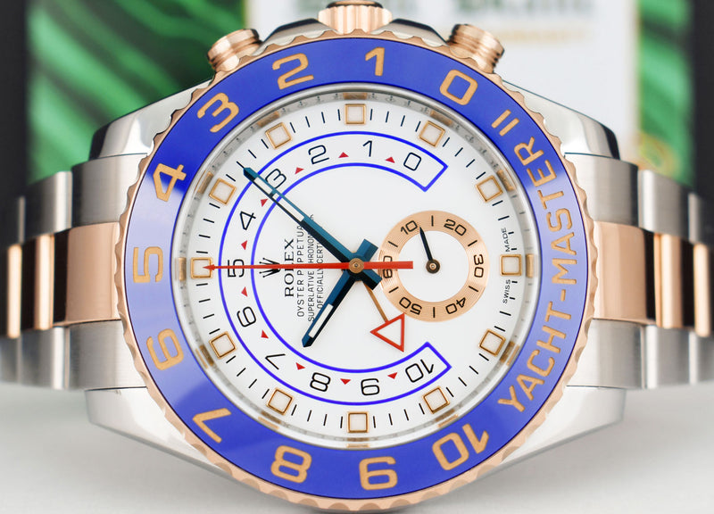 ROLEX 18kt Rose Gold & Stainless YachtMaster II Blue Hands Model 116681