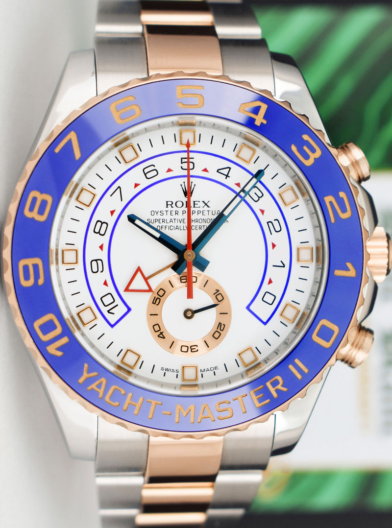 ROLEX 18kt Rose Gold & Stainless YachtMaster II Blue Hands Model 116681