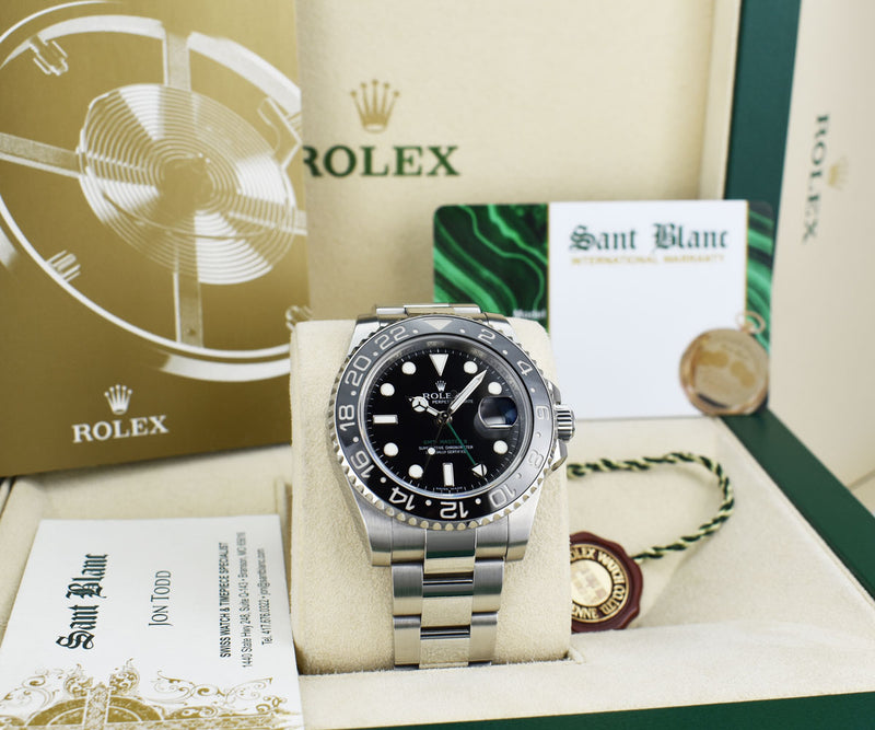 ROLEX Mens 40mm Stainless Steel GMT Master II Black Dial Model 116710LN