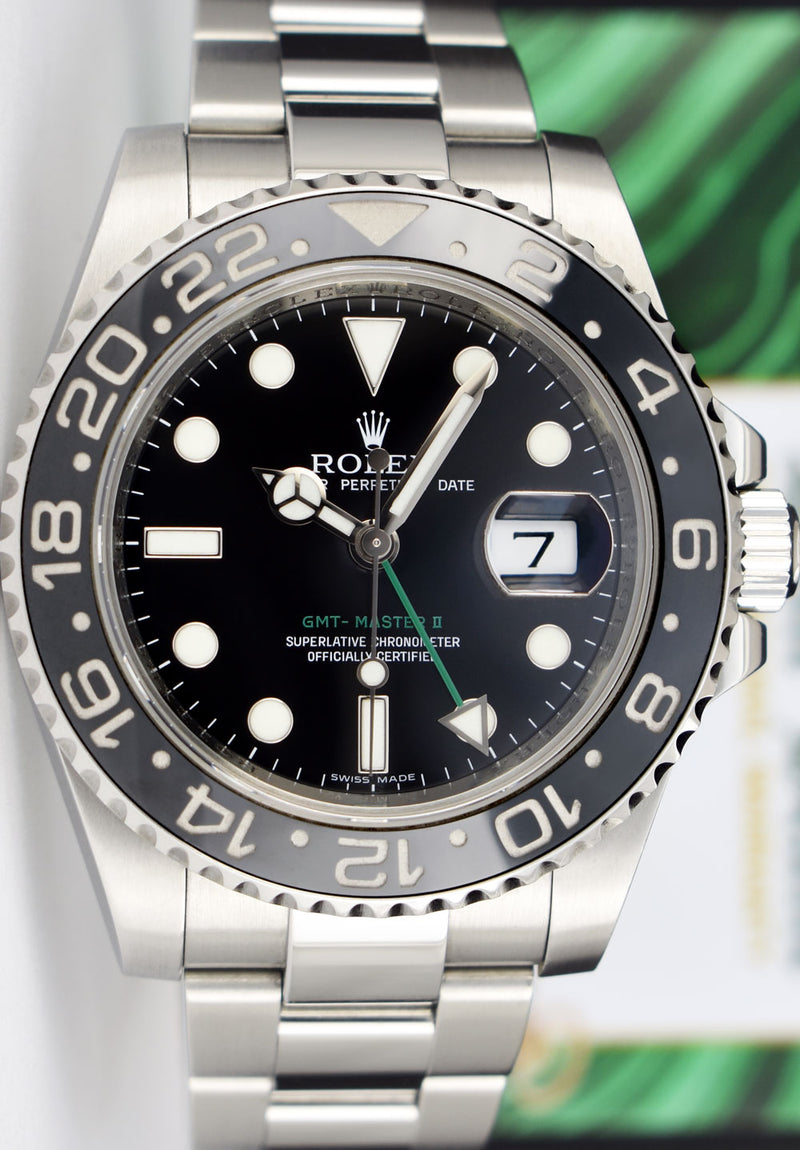 ROLEX Mens 40mm Stainless Steel GMT Master II Black Dial Model 116710LN