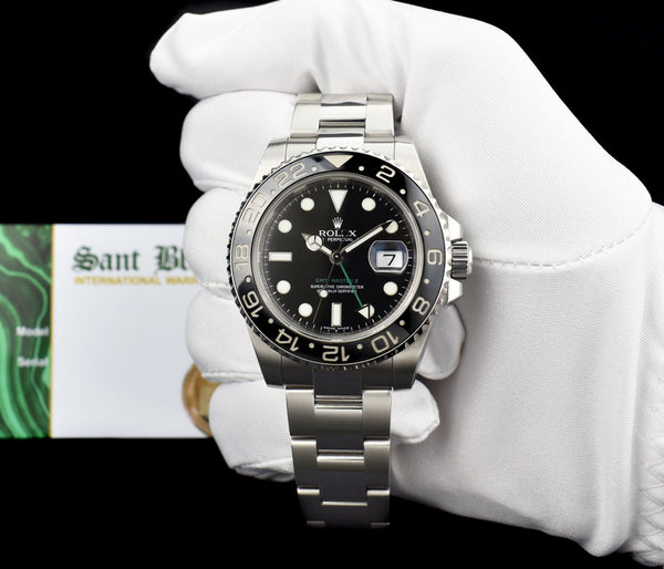 ROLEX Mens 40mm Stainless Steel GMT Master II Black Dial Model 116710LN