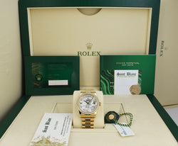 ROLEX 36mm 18kt Gold Day Date President Mother of Pearl Diamond Dial Box & Card Model 118348