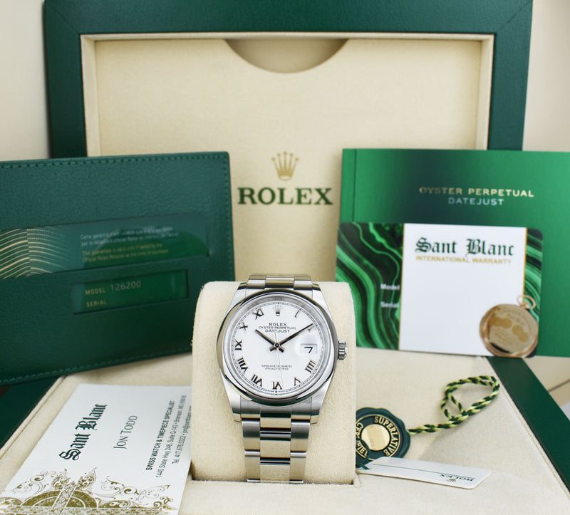 ROLEX Stainless Steel DateJust 36 White Roman with Card Model 126200