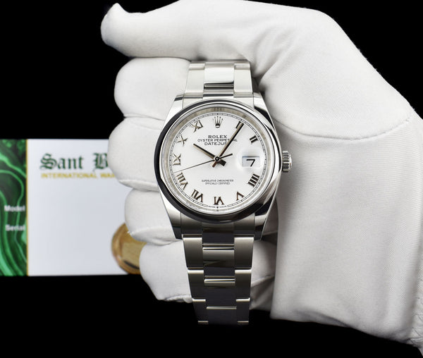 ROLEX Stainless Steel DateJust 36 White Roman with Card Model 126200
