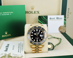 ROLEX 18kt Gold GMT Master II Black Gray Bezel Box & Card Model 126718 GRNR