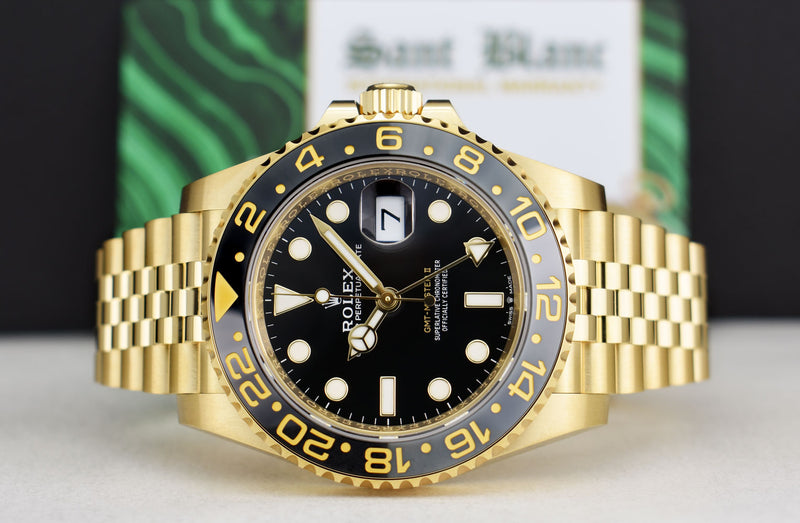 ROLEX 18kt Gold GMT Master II Black Gray Bezel Box & Card Model 126718 GRNR