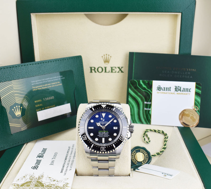 ROLEX 44m Stainless Steel Deepsea SeaDweller James Cameron D-Blue Card Model 136660