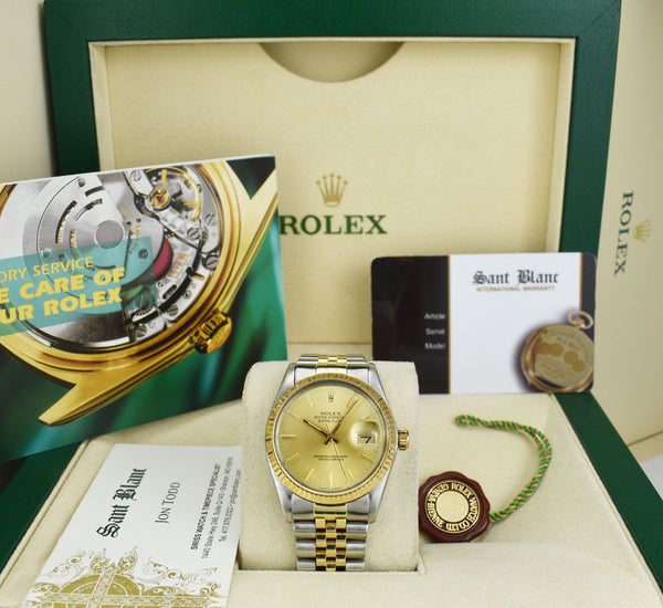 ROLEX 36mm 18kt Gold & Stainless Steel DateJust Champagne Stick Dial Model 16013