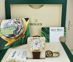 ROLEX 18kt Gold Daytona Brown Leather Strap Mother of Pearl Arabic Dial Model 16518