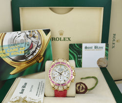 ROLEX 18kt Gold Daytona MOP Arabic Dial Custom Pink Baguette Bezel Diamond End Pieces Model 16518