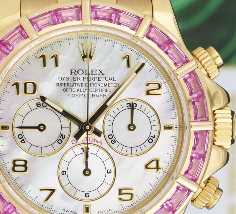 ROLEX 18kt Gold Daytona Mother of Pearl Arabic Custom Bezel Lizard Strap Model 16518