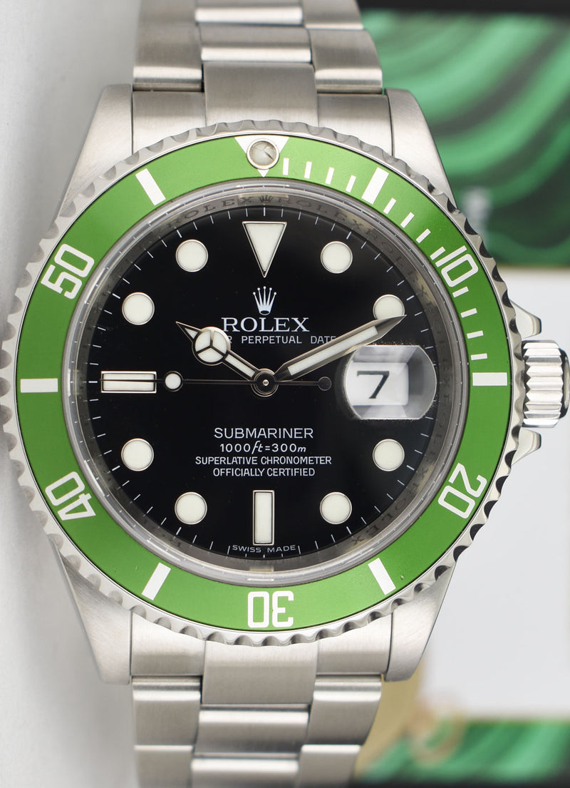 ROLEX Rehaut Stainless Steel Submariner Green Kermit w/ Card 16610 LV