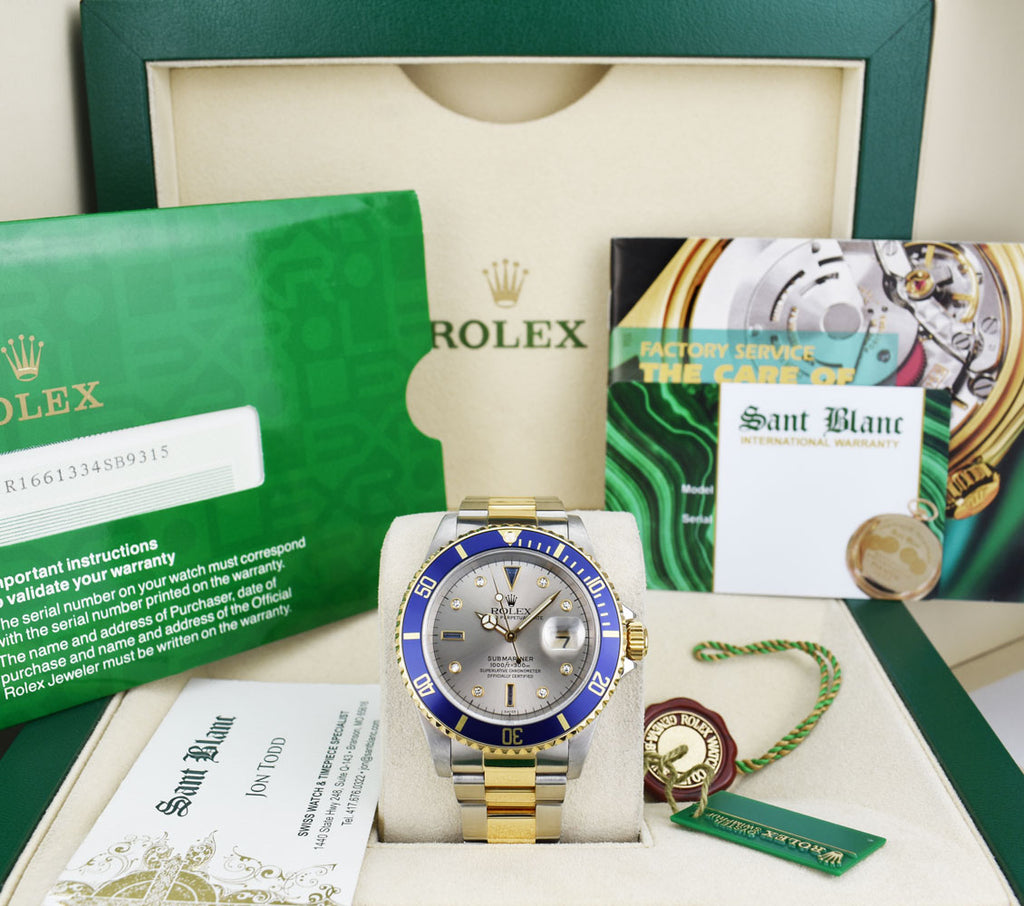 ROLEX Vintage 18kt Gold Stainless Steel Submariner Silver Serti