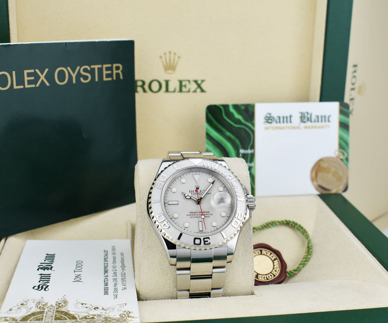 ROLEX Mens Platinum & Stainless Steel YachtMaster Platinum Dial Model 16622