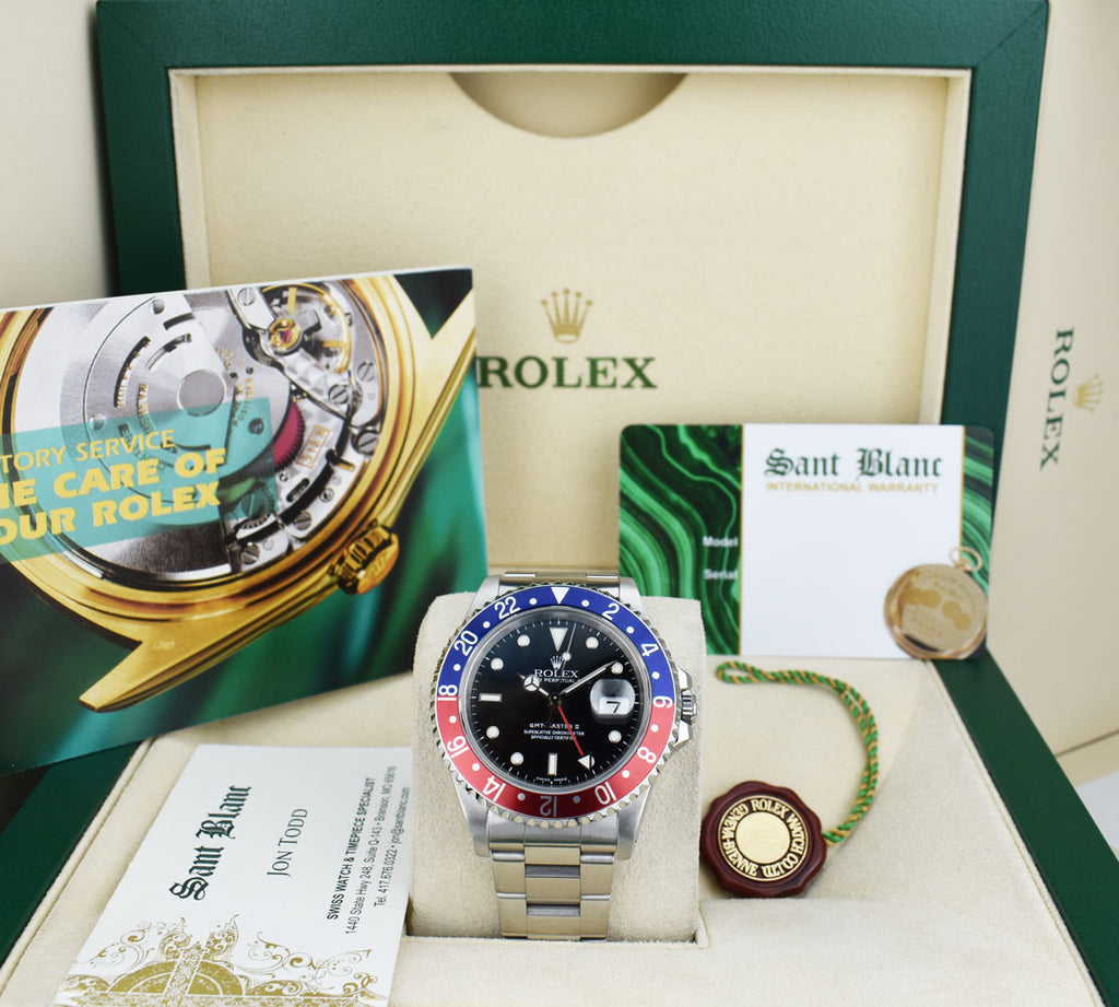 ROLEX Stainless Steel GMT Master II Pepsi Bezel Swiss Made Dial Model 16710*