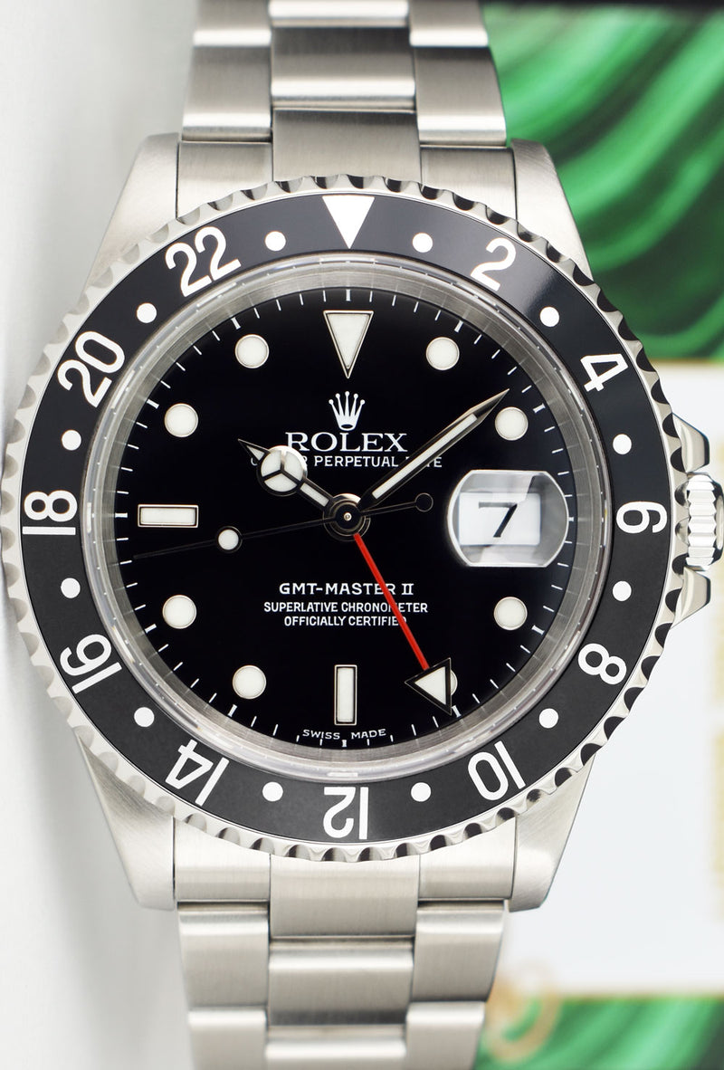 ROLEX Vintage Stainless Steel GMT Master II Black Bezel Black Dial SEL Model 16710