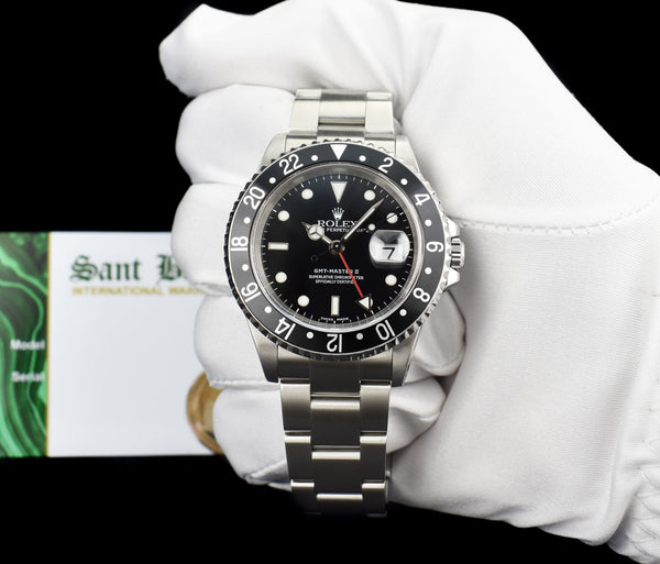 ROLEX Vintage Stainless Steel GMT Master II Black Bezel Black Dial SEL Model 16710