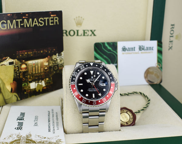 ROLEX 40mm Stainless Steel GMT Master II Coke Bezel w/Box & Books Model 16710