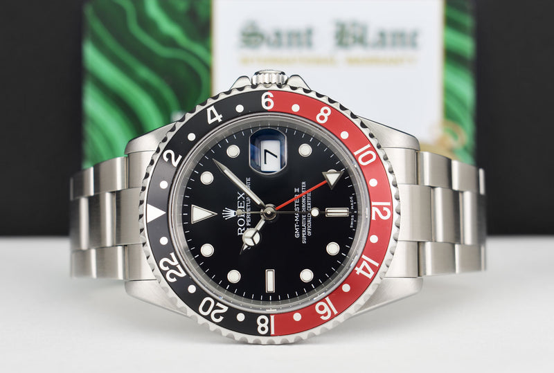 ROLEX 40mm Stainless Steel GMT Master II Coke Bezel w/Box & Books Model 16710