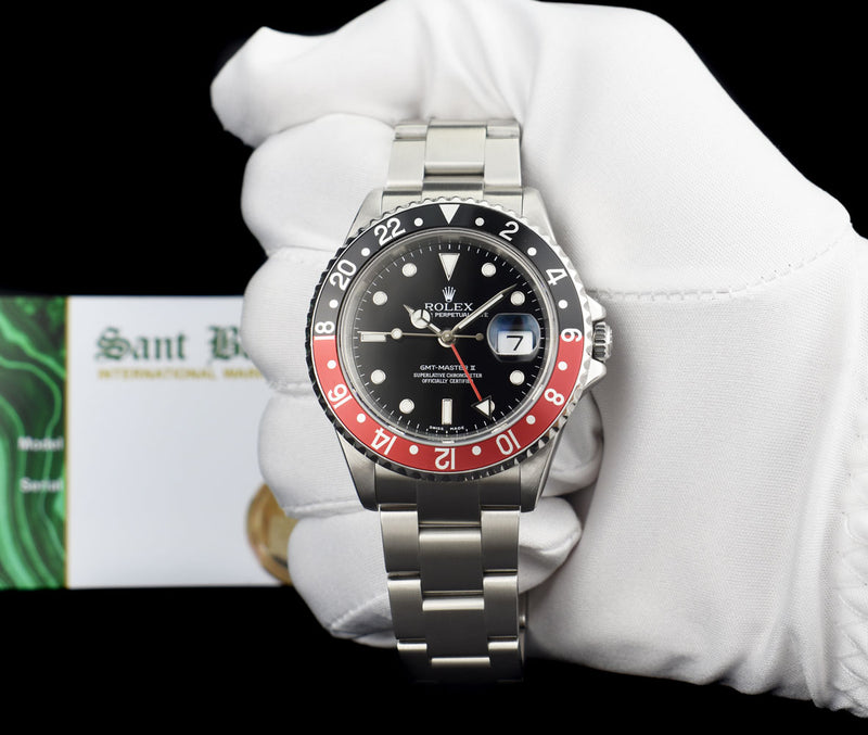 ROLEX 40mm Stainless Steel GMT Master II Coke Bezel w/Box & Books Model 16710