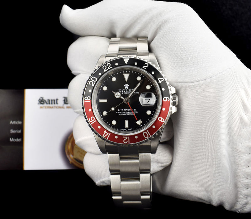 ROLEX Vintage Stainless GMT Master II Coke Bezel SEL Model 16710