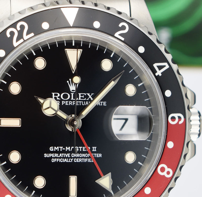 ROLEX Vintage Stainless Steel GMT Master II Coke Bezel Black & Cream Dial Model 16710