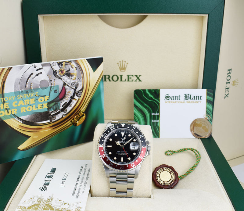 ROLEX Vintage Stainless Steel GMT Master II Coke Bezel Black & Cream Dial Model 16710