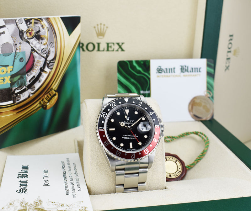 ROLEX Vintage Stainless Steel GMT Master II Coke Bezel Black & Cream Dial Model 16710