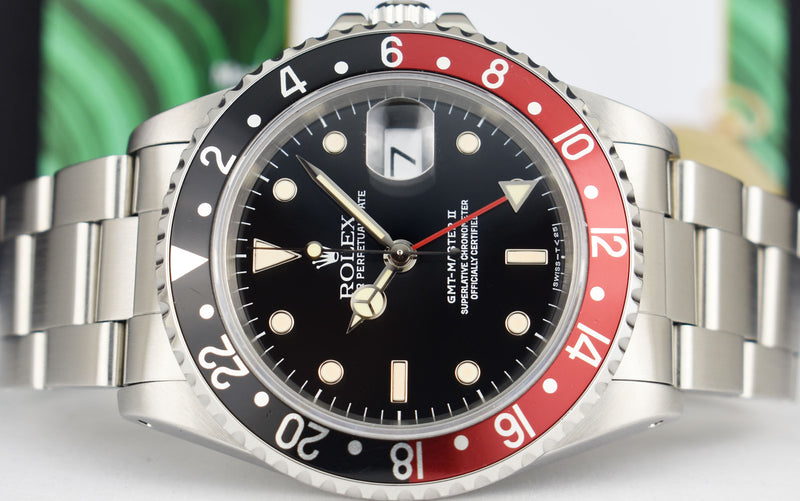 ROLEX Vintage Stainless Steel GMT Master II Coke Bezel Black & Cream Dial Model 16710