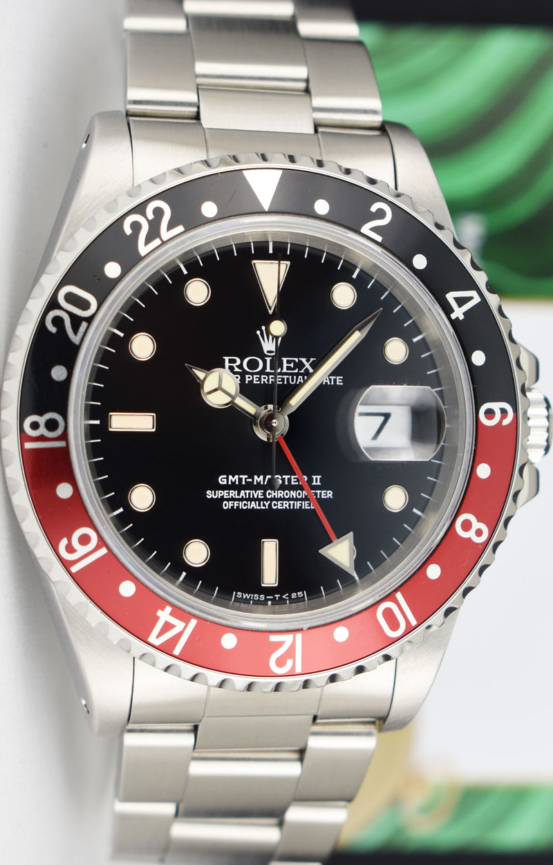 ROLEX Vintage Stainless Steel GMT Master II Coke Bezel Black & Cream Dial Model 16710