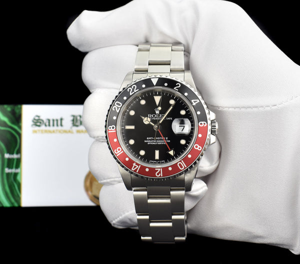 ROLEX Vintage Stainless Steel GMT Master II Coke Bezel Black & Cream Dial Model 16710