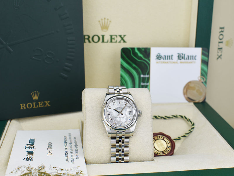 ROLEX Ladies Stainless Steel Datejust Mother of Pearl Diamond Jubilee Band Model 179160