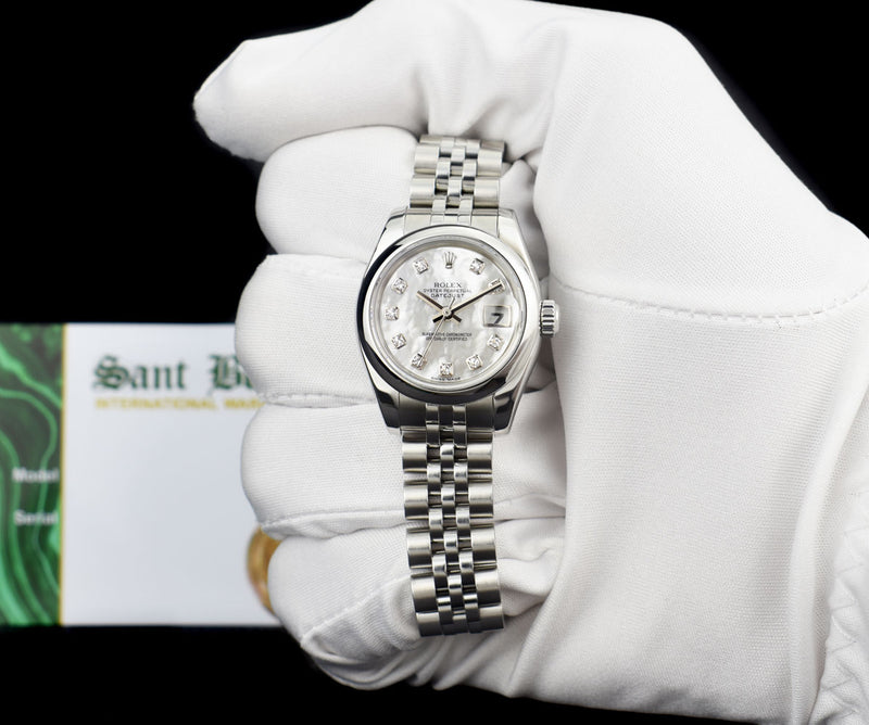 ROLEX Ladies Stainless Steel Datejust Mother of Pearl Diamond Jubilee Band Model 179160