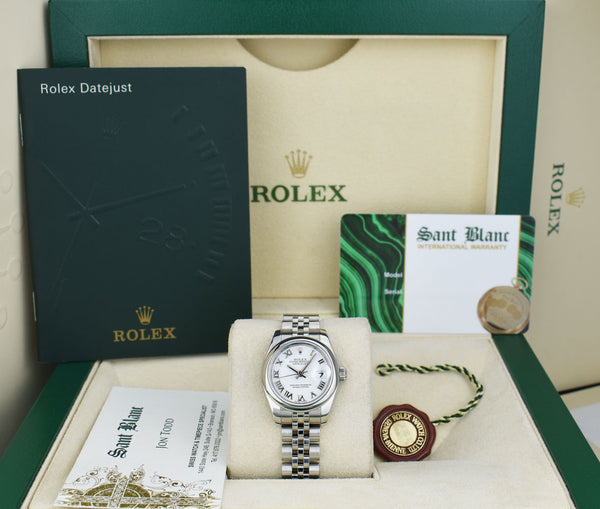 ROLEX Ladies 26mm Stainless Steel DateJust White Bold Roman Jubilee Band 179160