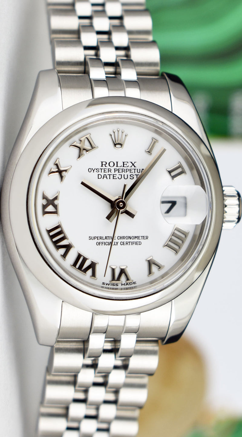 ROLEX Ladies 26mm Stainless Steel DateJust White Bold Roman Jubilee Band 179160