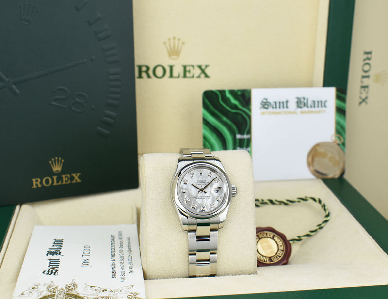 ROLEX Ladies Stainless Steel Datejust Mother of Pearl Diamond Oyster Band Model 179160